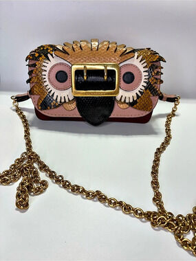 Burberry Leather Exotic Beast Applique Owl Crossbody Bag Shoulder Bag Pink &